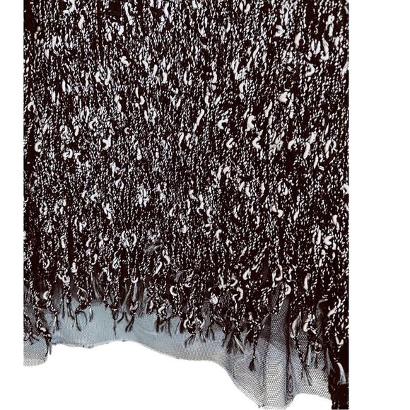 Rickie Freeman Teri Jon Tweed Black White Fringe wool blend Blazer Size 14 - Picture 8 of 16